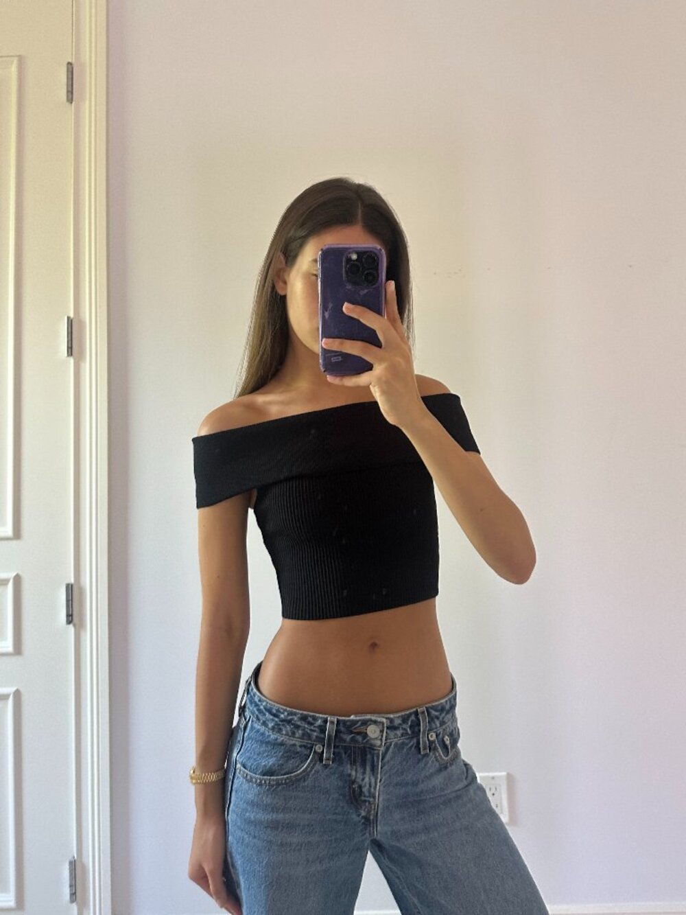 Aritzia Black Off Shoulder Ribbed Top